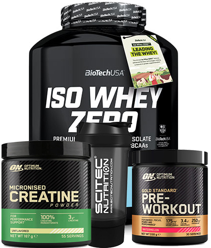 PROMO STACK BIOTECH USA Iso whey Zero + Creatne + Pre Workout + Shaker
